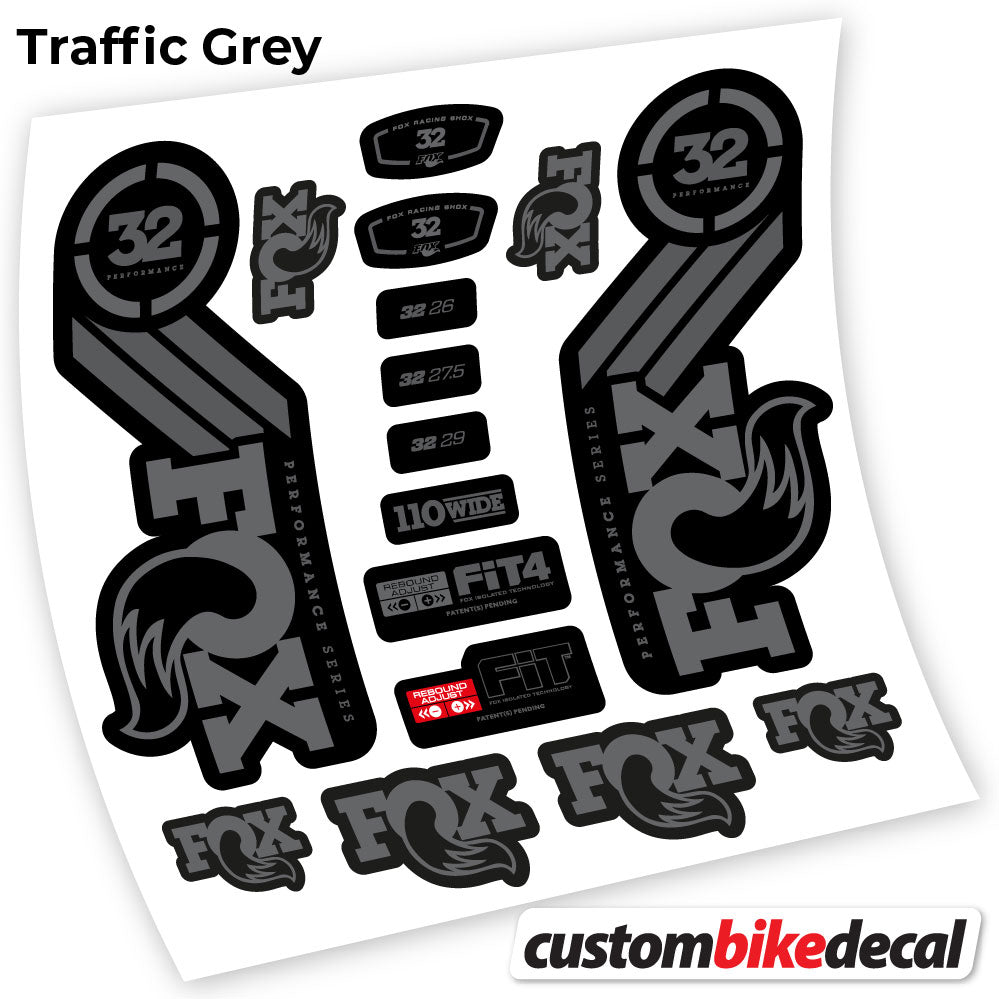 Trac Grey decal for Fox 32 Performance 2016 fork – bike sticker vinyl