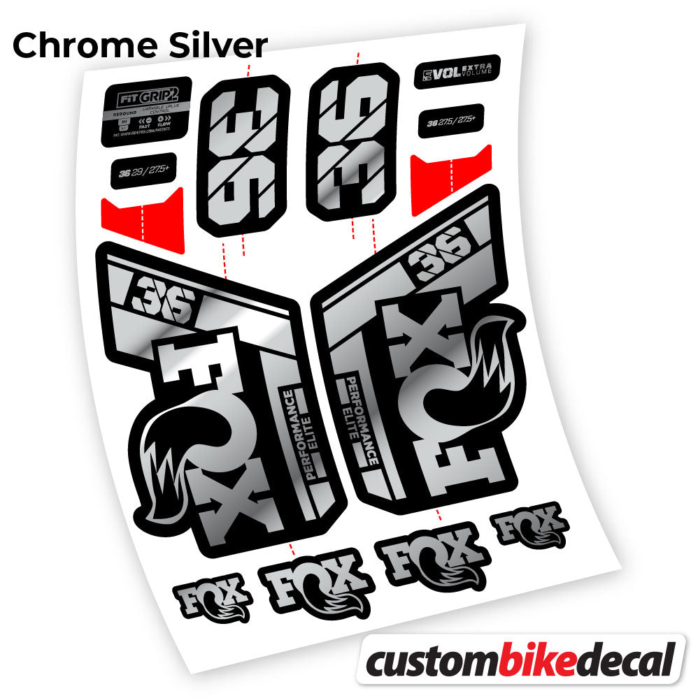 Chrome Silver decal for Fox 36 Performance Elite 2021 fork – bike sticker vinyl