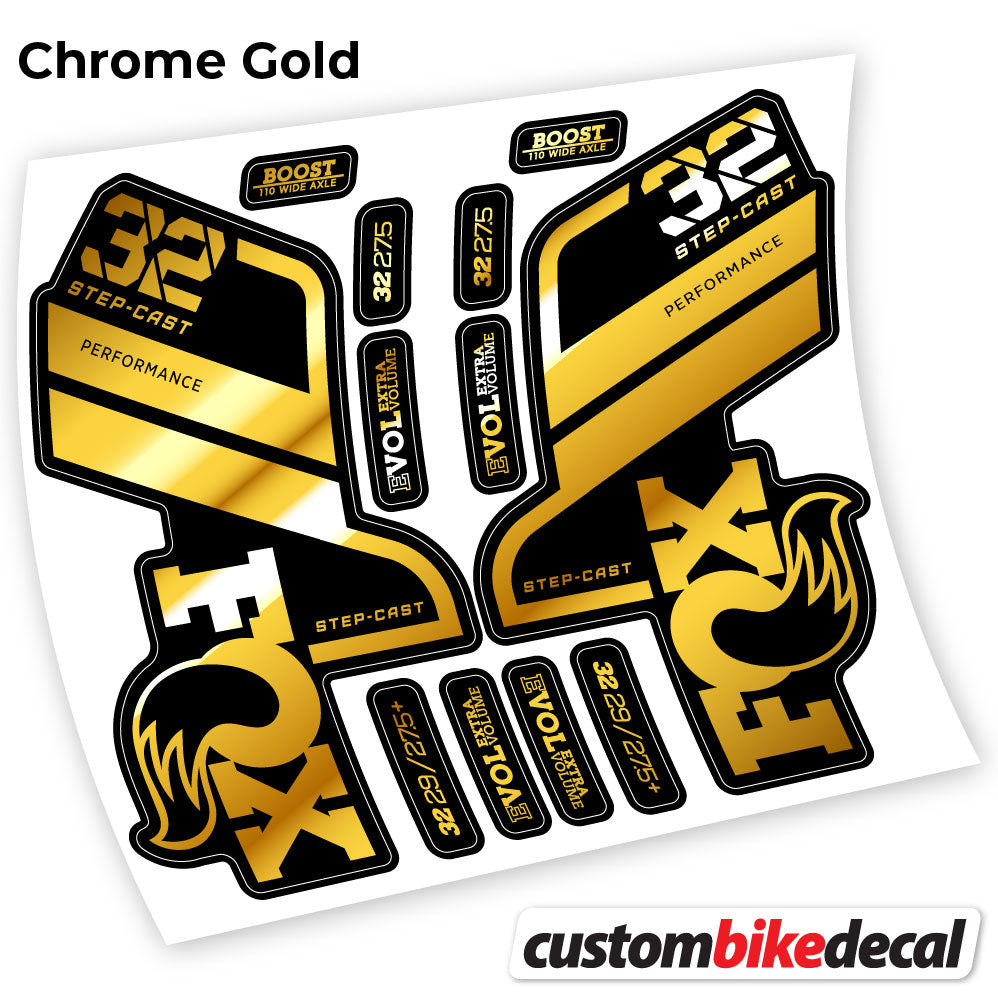 Chrome Gold decal for Fox 32 SC Performance Step Cast 2021 fork – bike sticker vinyl