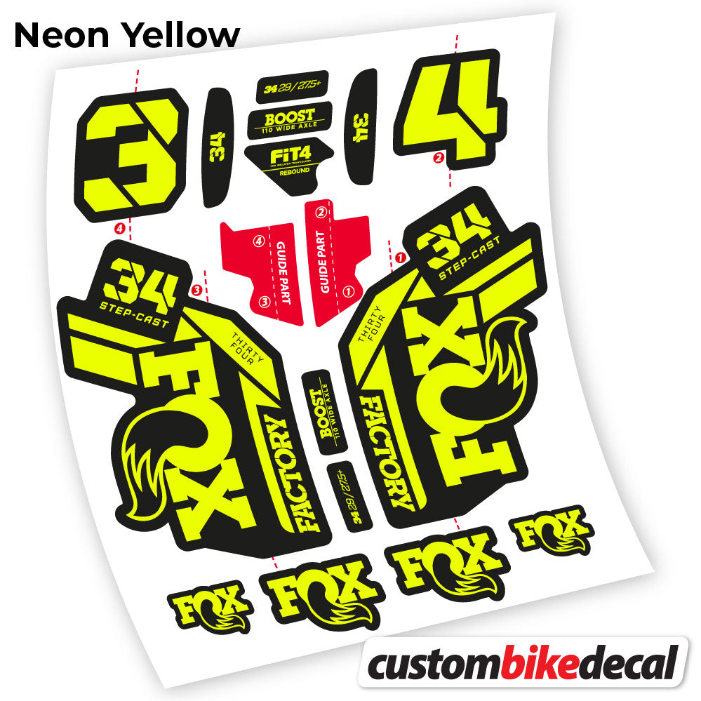 Neon Yellow decal for Fox 34 SC Factory 2021 fork – bike sticker vinyl