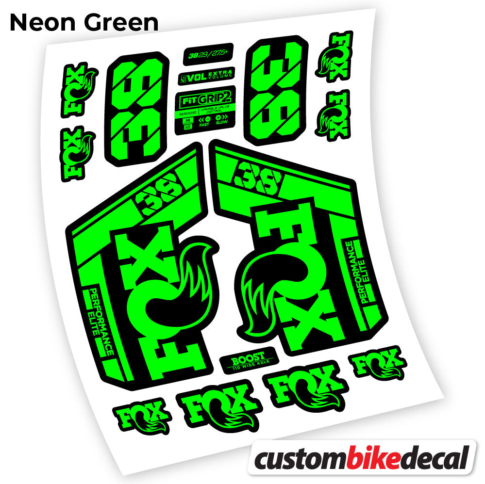 Neon Green decal for Fox 38 Performance Elite 2021 fork – bike sticker vinyl