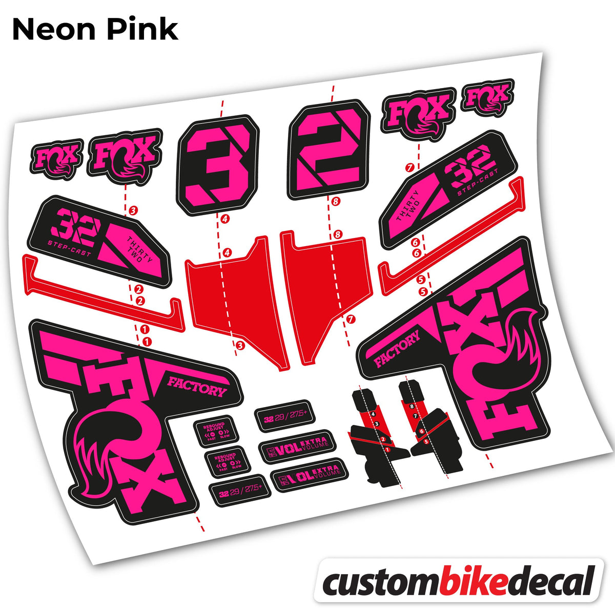 Neon Pink decal for FOX 32 Step Cast Factory Mk2 2021 2022 y 2023 fork – bike sticker vinyl
