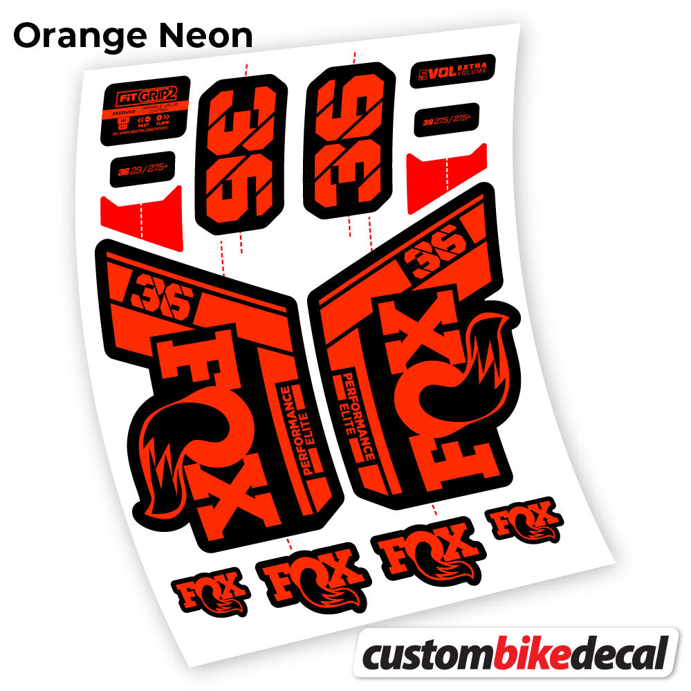 Orange Neon decal for Fox 36 Performance Elite 2021 fork – bike sticker vinyl