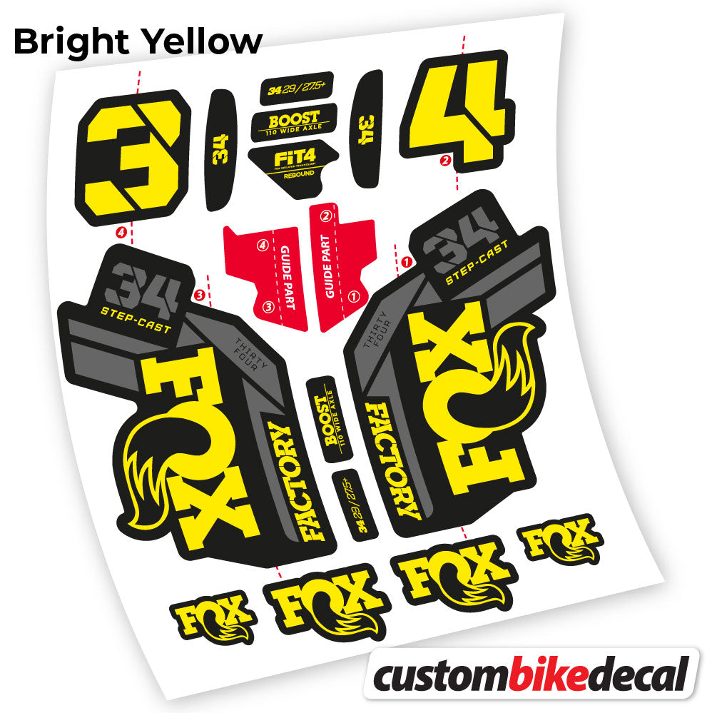 Yellow decal for Fox 34 SC Factory 2021 fork – bike sticker vinyl