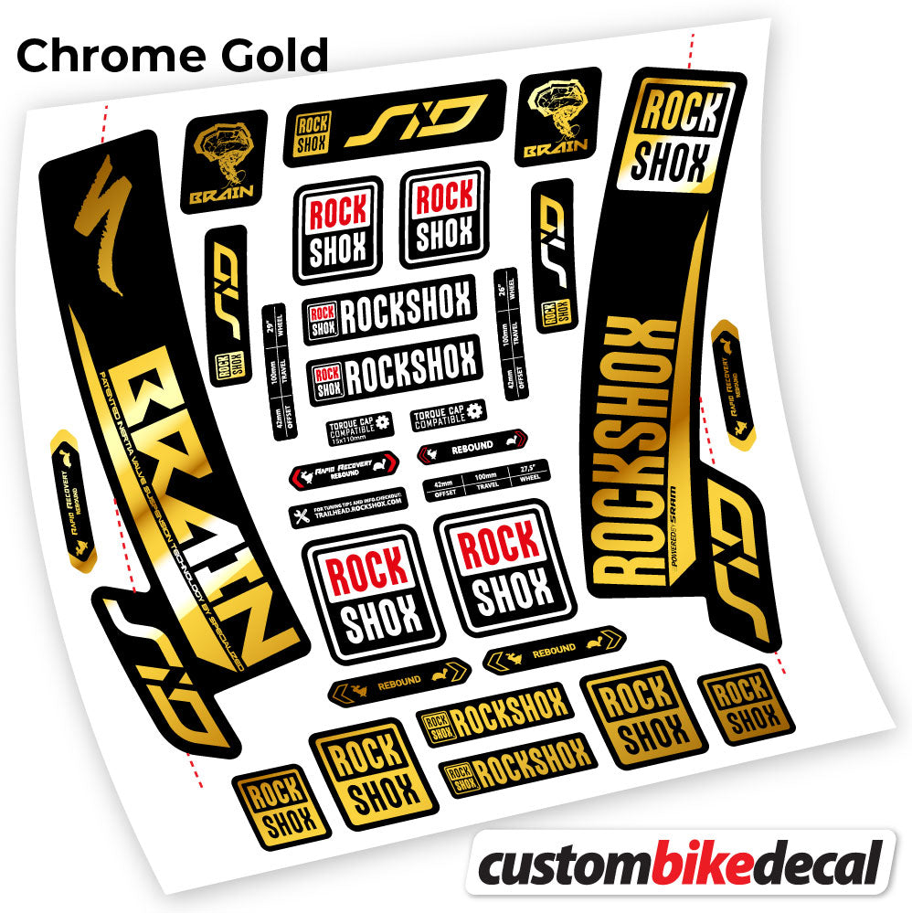Chrome Gold decal for Rock Shox Sid Brain 2018 fork – bike sticker vinyl