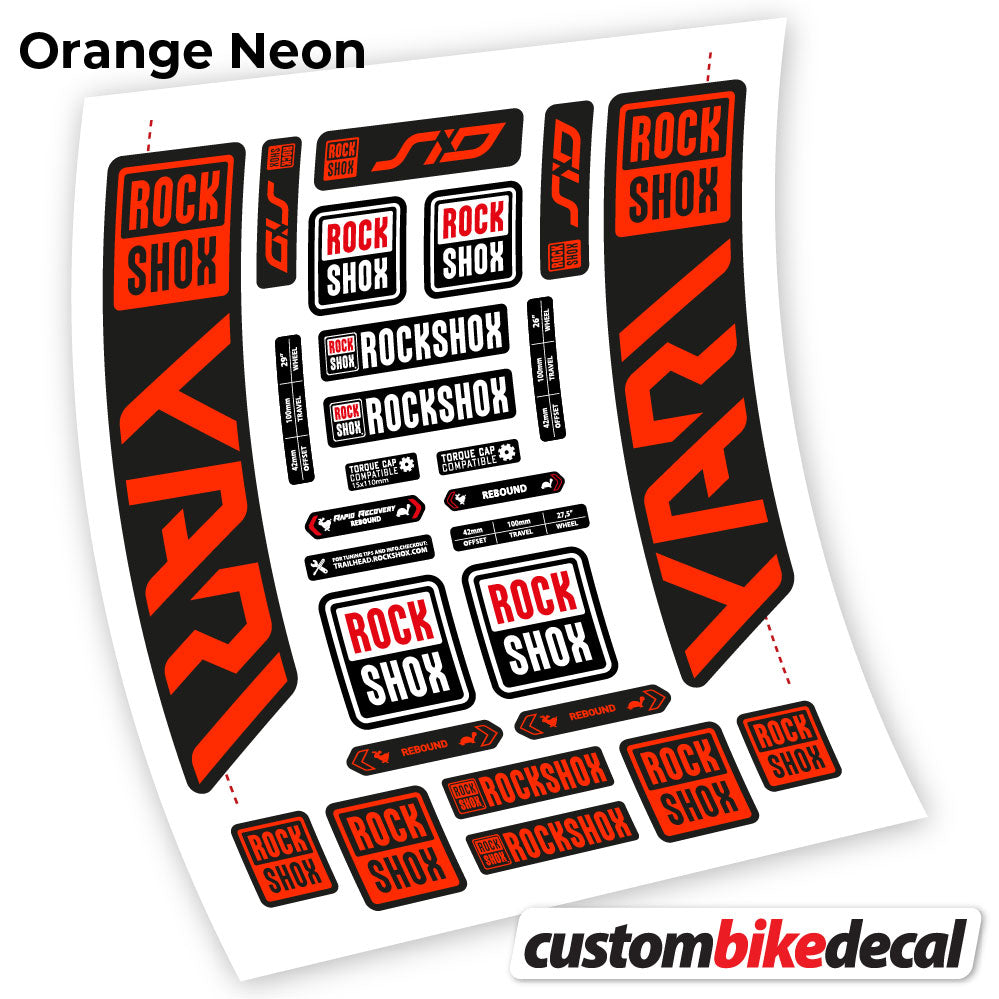 Orange Neon decal for Rock Shox Yari 2021 fork – bike sticker vinyl