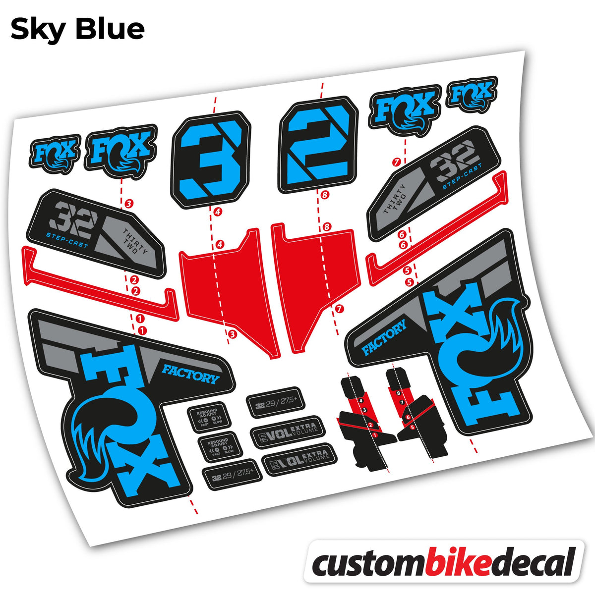 Sky Blue decal for FOX 32 Step Cast Factory Mk2 2021 2022 y 2023 fork – bike sticker vinyl