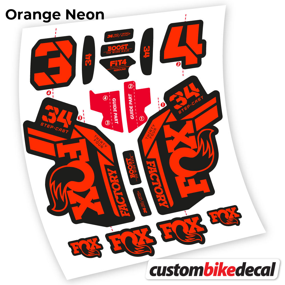 Orange Neon decal for Fox 34 SC Factory 2021 fork – bike sticker vinyl