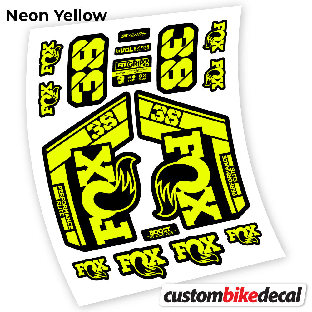 Neon Yellow decal for Fox 38 Performance Elite 2021 fork – bike sticker vinyl