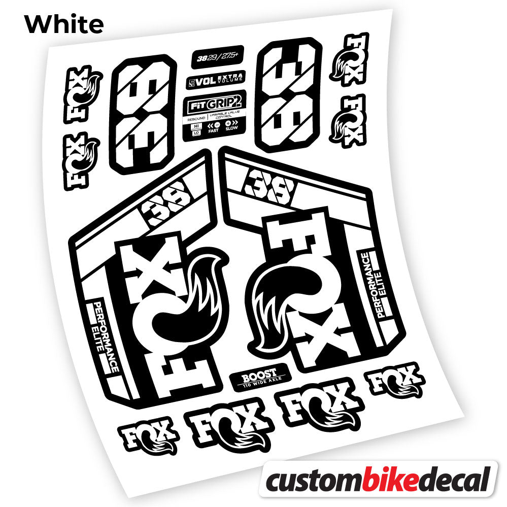White decal for Fox 38 Performance Elite 2021 fork – bike sticker vinyl