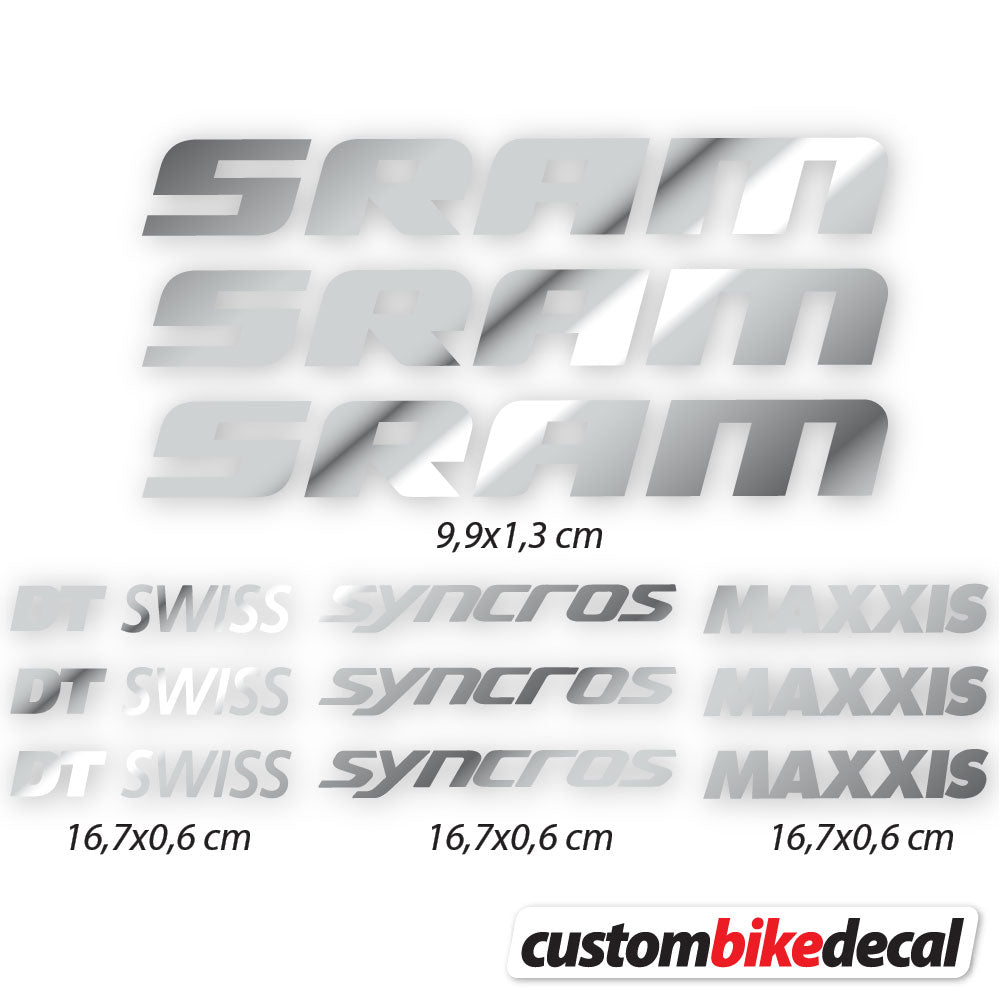 Chrome Silver decal for Sram DT Swiss Syncross Maxxis frame – bike sticker vinyl