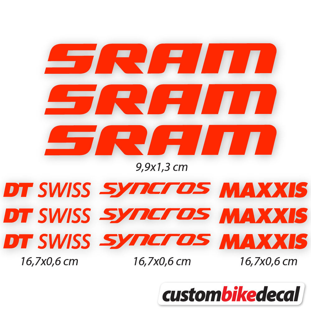 Neon Red decal for Sram DT Swiss Syncross Maxxis frame – bike sticker vinyl