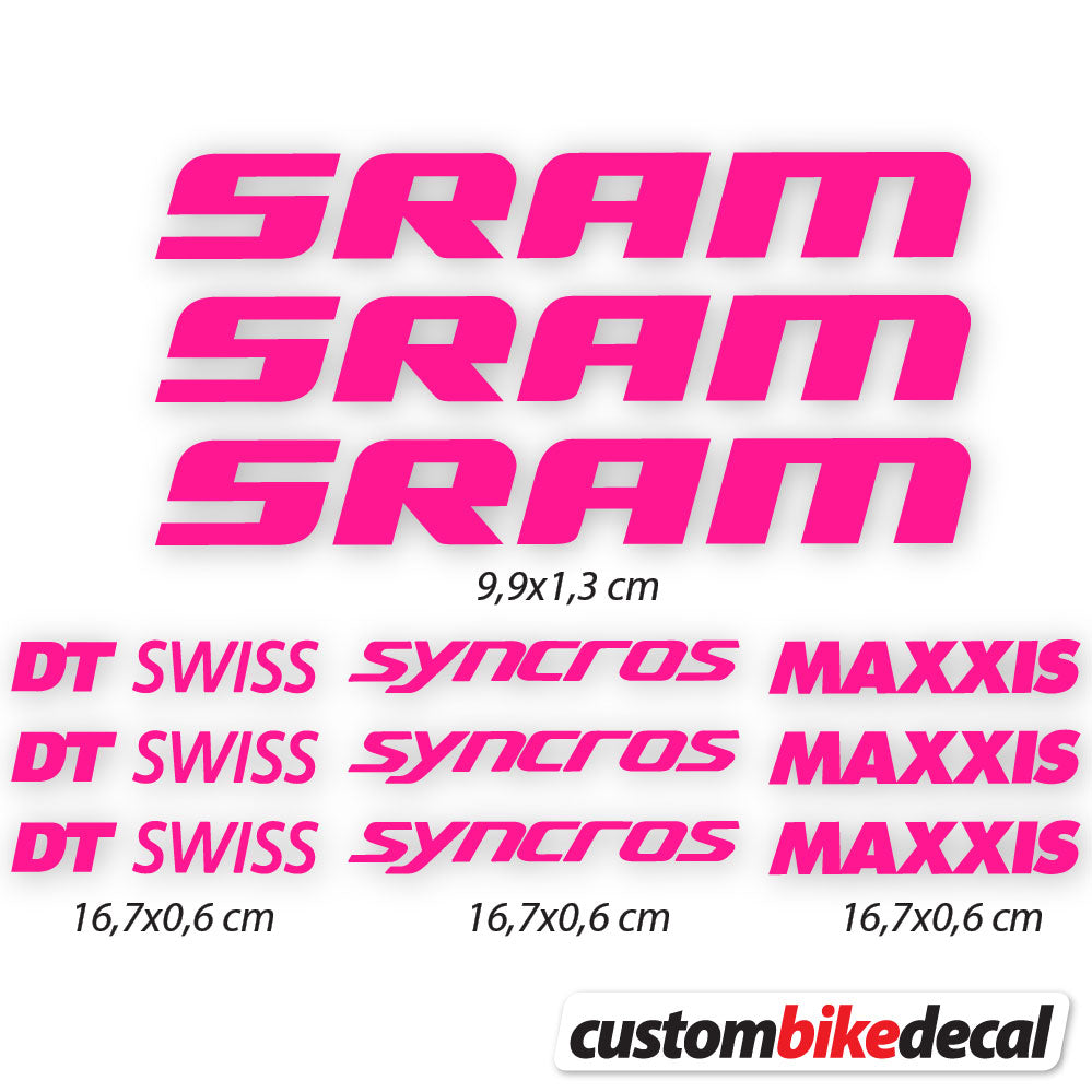 Neon Pink decal for Sram DT Swiss Syncross Maxxis frame – bike sticker vinyl