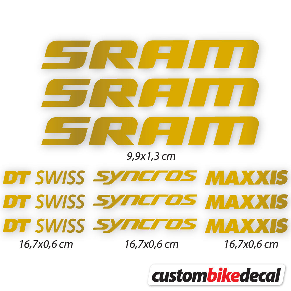 Gold decal for Sram DT Swiss Syncross Maxxis frame – bike sticker vinyl