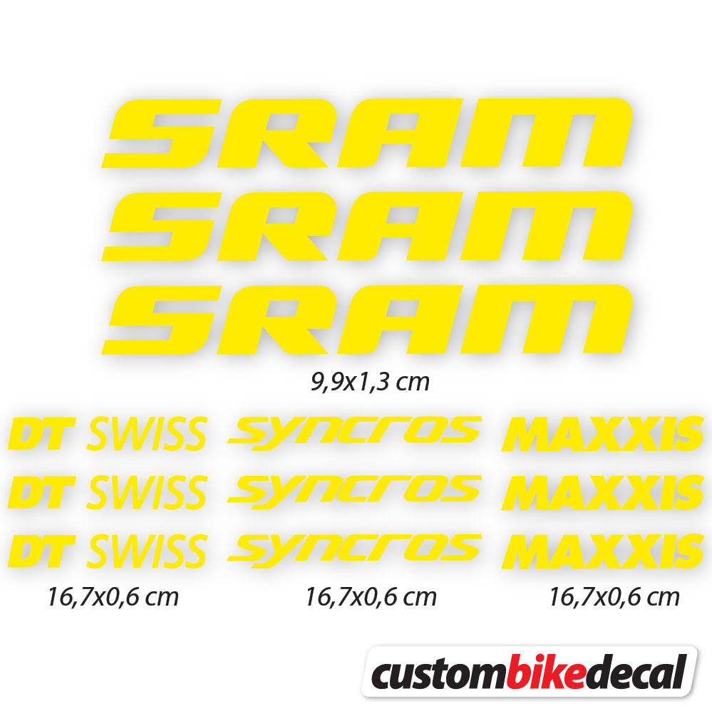 Yellow decal for Sram DT Swiss Syncross Maxxis frame – bike sticker vinyl