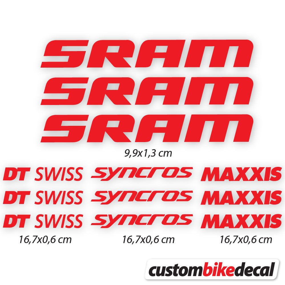 Red decal for Sram DT Swiss Syncross Maxxis frame – bike sticker vinyl