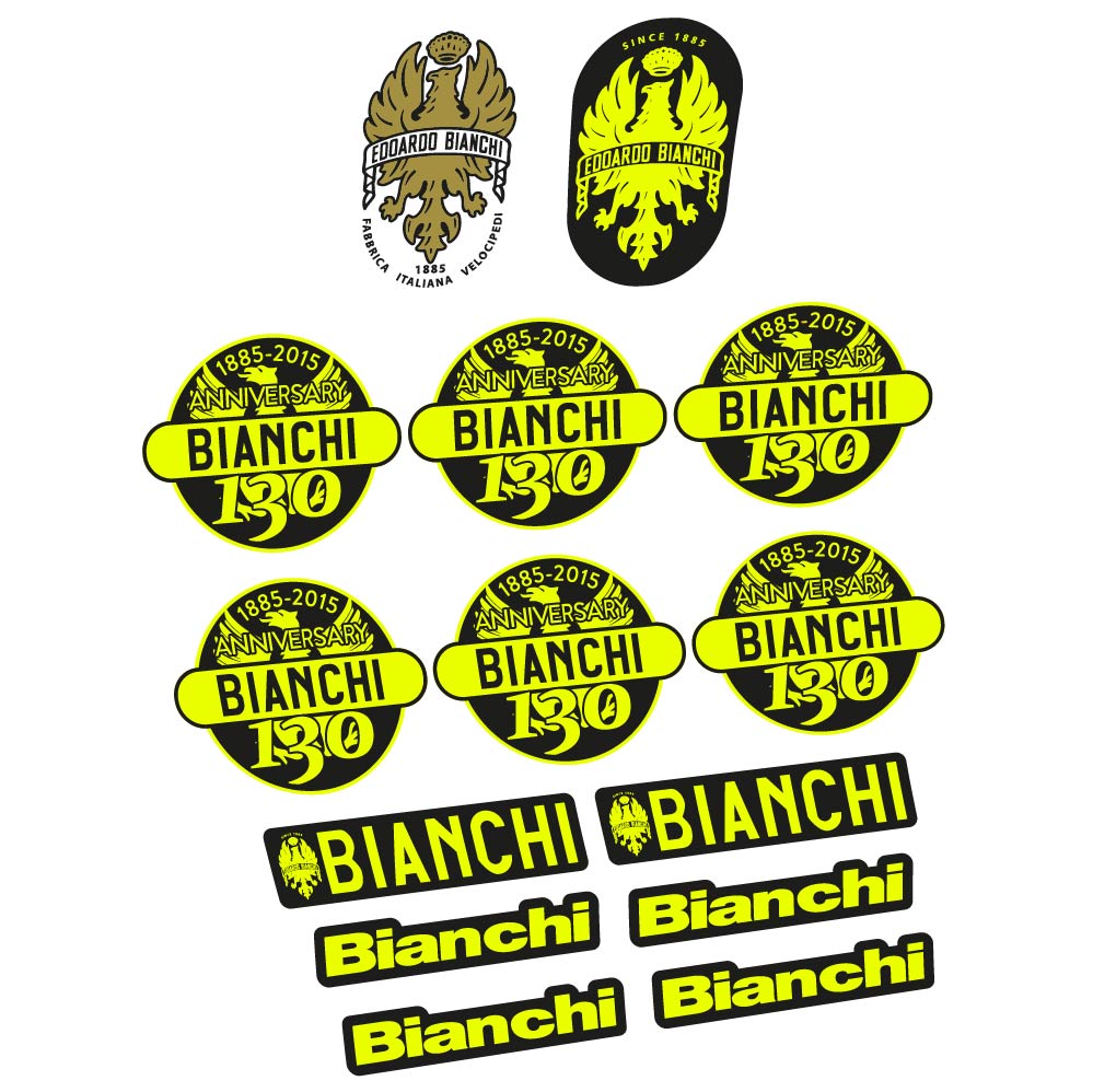 Stickers Bianchi 130th Anniversary, vintage compatibles Autocollants cadre Route