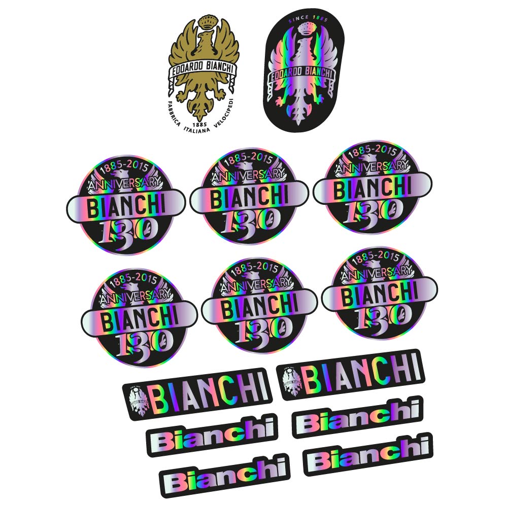 Stickers Bianchi 130th Anniversary, vintage compatibles Autocollants cadre Route