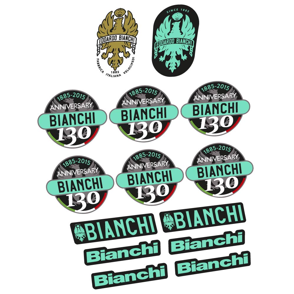 Stickers Bianchi 130th Anniversary compatibles - Autocollants cadre vélo vintage