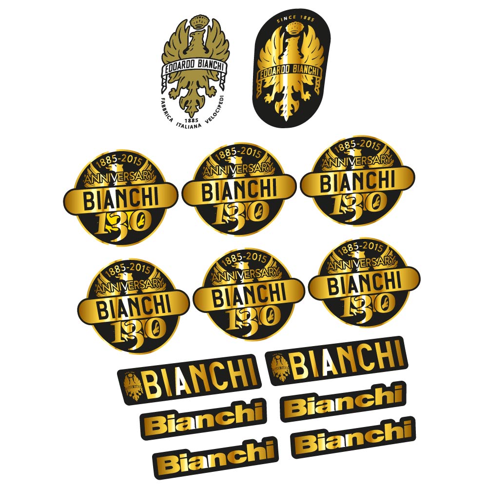 Stickers Bianchi 130th Anniversary, vintage compatibles Autocollants cadre Route