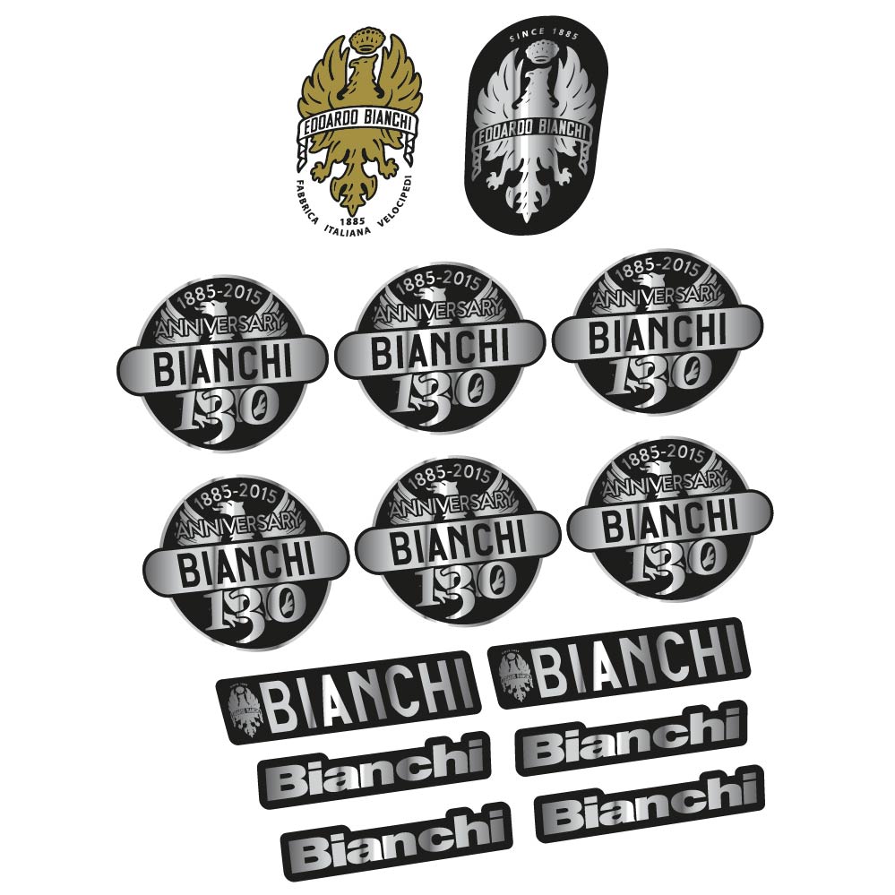Stickers Bianchi 130th Anniversary, vintage compatibles Autocollants cadre Route