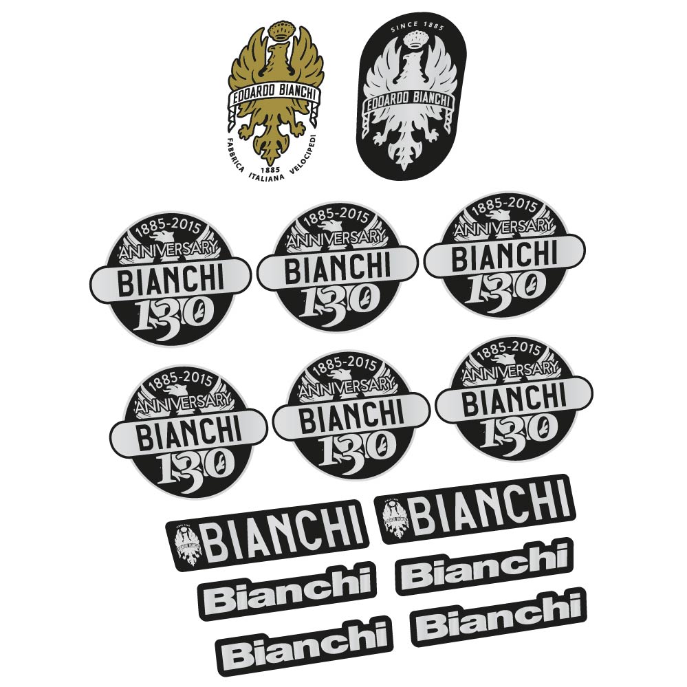 Stickers Bianchi 130th Anniversary, vintage compatibles Autocollants cadre Route