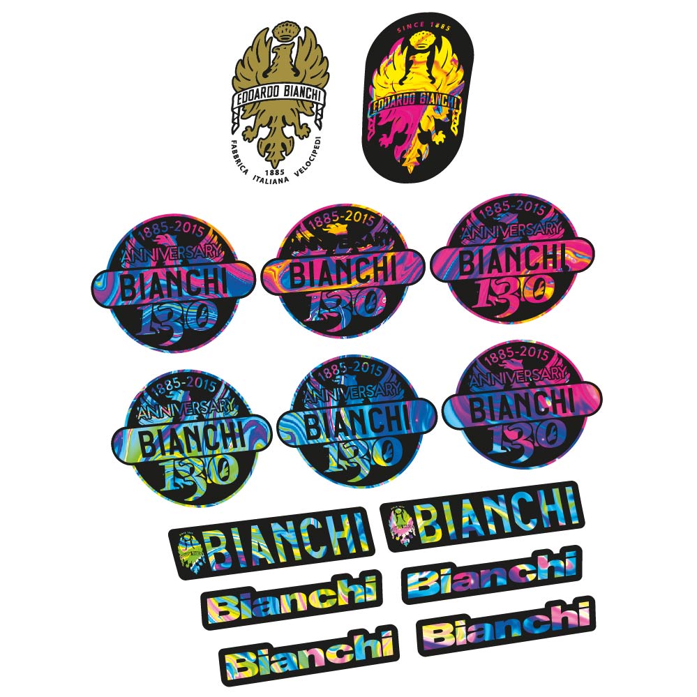 Stickers Bianchi 130th Anniversary, vintage compatibles Autocollants cadre Route