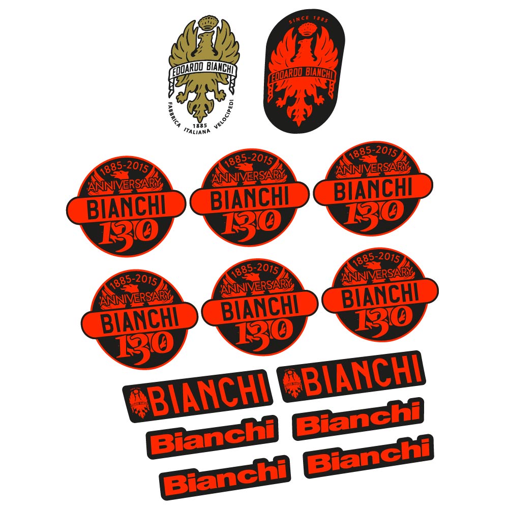 Stickers Bianchi 130th Anniversary, vintage compatibles Autocollants cadre Route