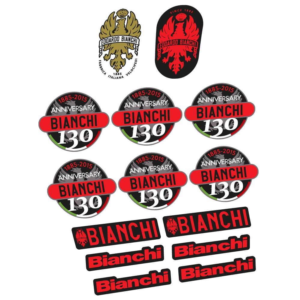 Stickers Bianchi 130th Anniversary, vintage compatibles Autocollants cadre Route