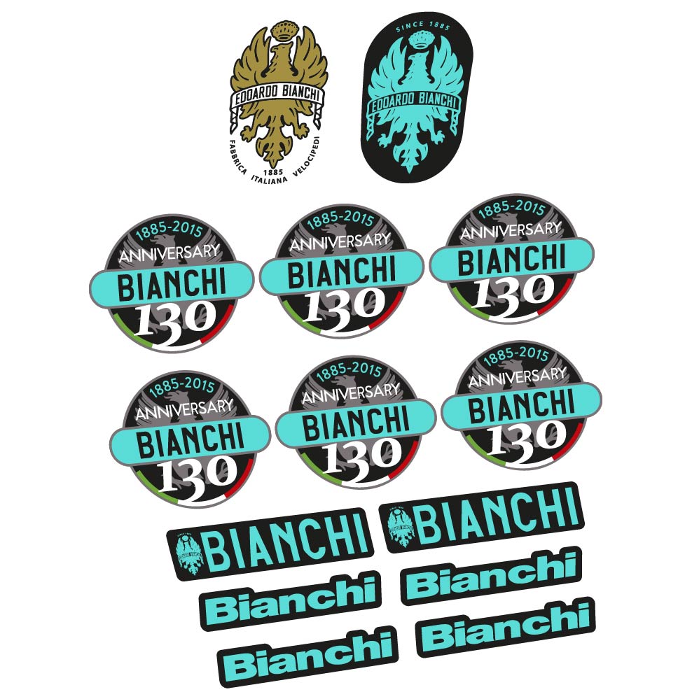 Stickers Bianchi 130th Anniversary, vintage compatibles Autocollants cadre Route
