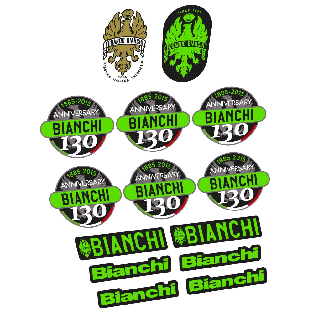 Stickers Bianchi 130th Anniversary, vintage compatibles Autocollants cadre Route