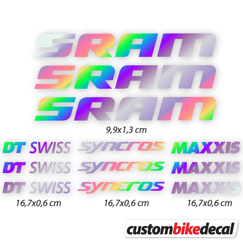 Hollographic decal for Sram DT Swiss Syncross Maxxis frame – bike sticker vinyl
