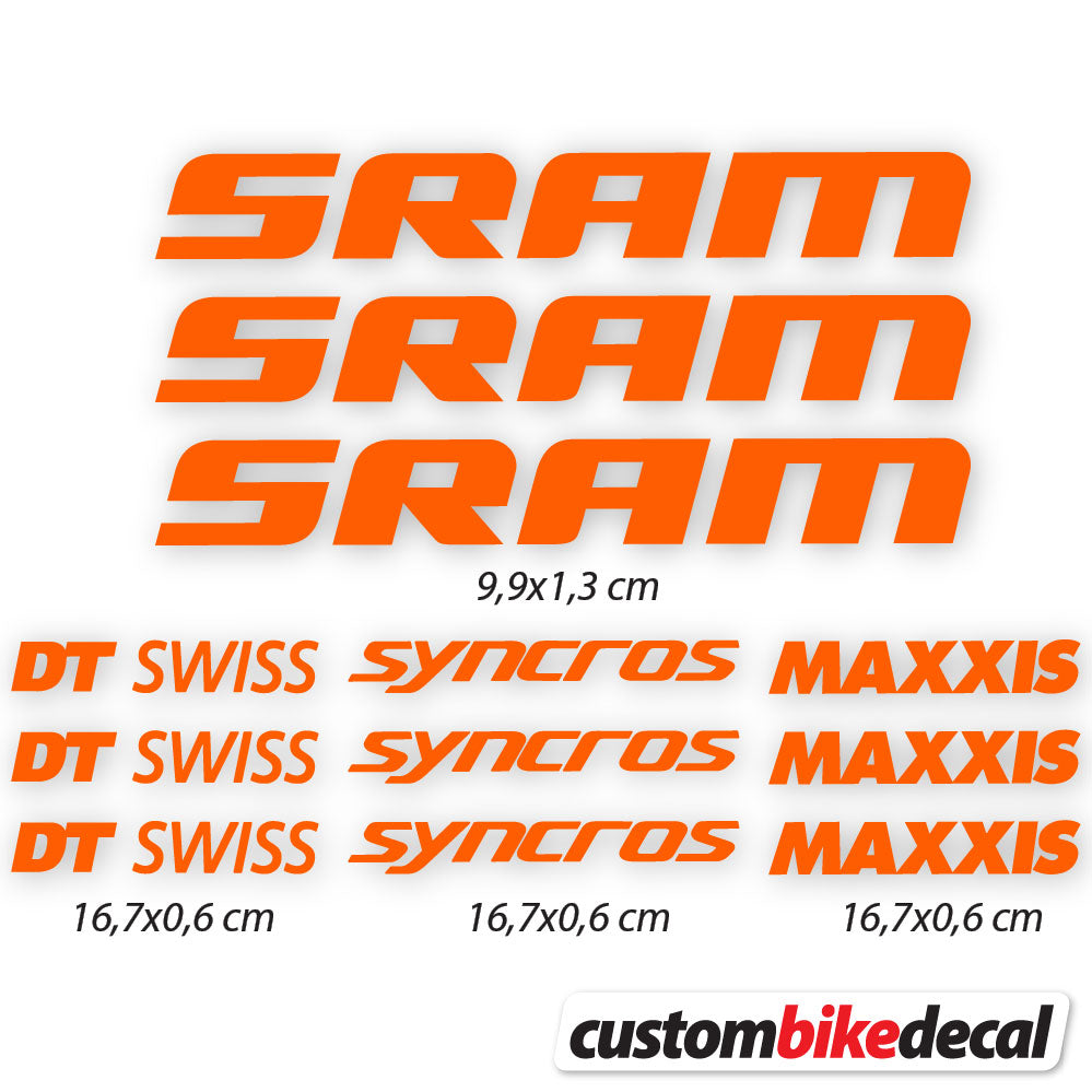 Orange decal for Sram DT Swiss Syncross Maxxis frame – bike sticker vinyl