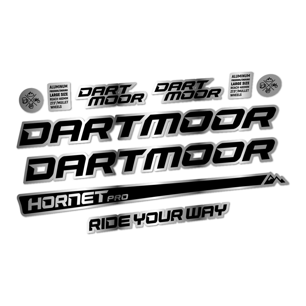 Chrome Silver decal for Dartmoor Hornet Pro 2022-2026 frame – bike sticker vinyl