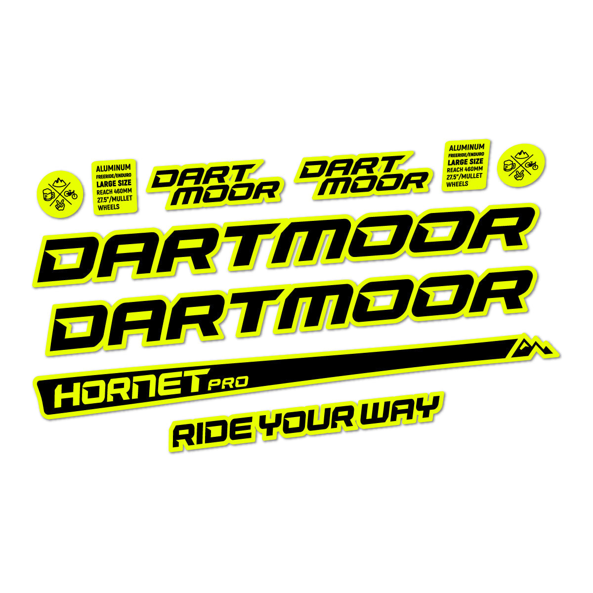 Neon Yellow decal for Dartmoor Hornet Pro 2022-2026 frame – bike sticker vinyl