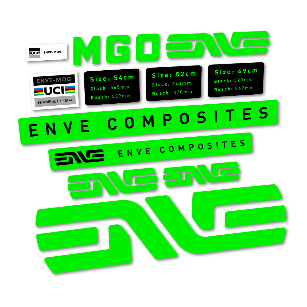 Neon Green decal for Envx MOG 2026 frame – bike sticker vinyl
