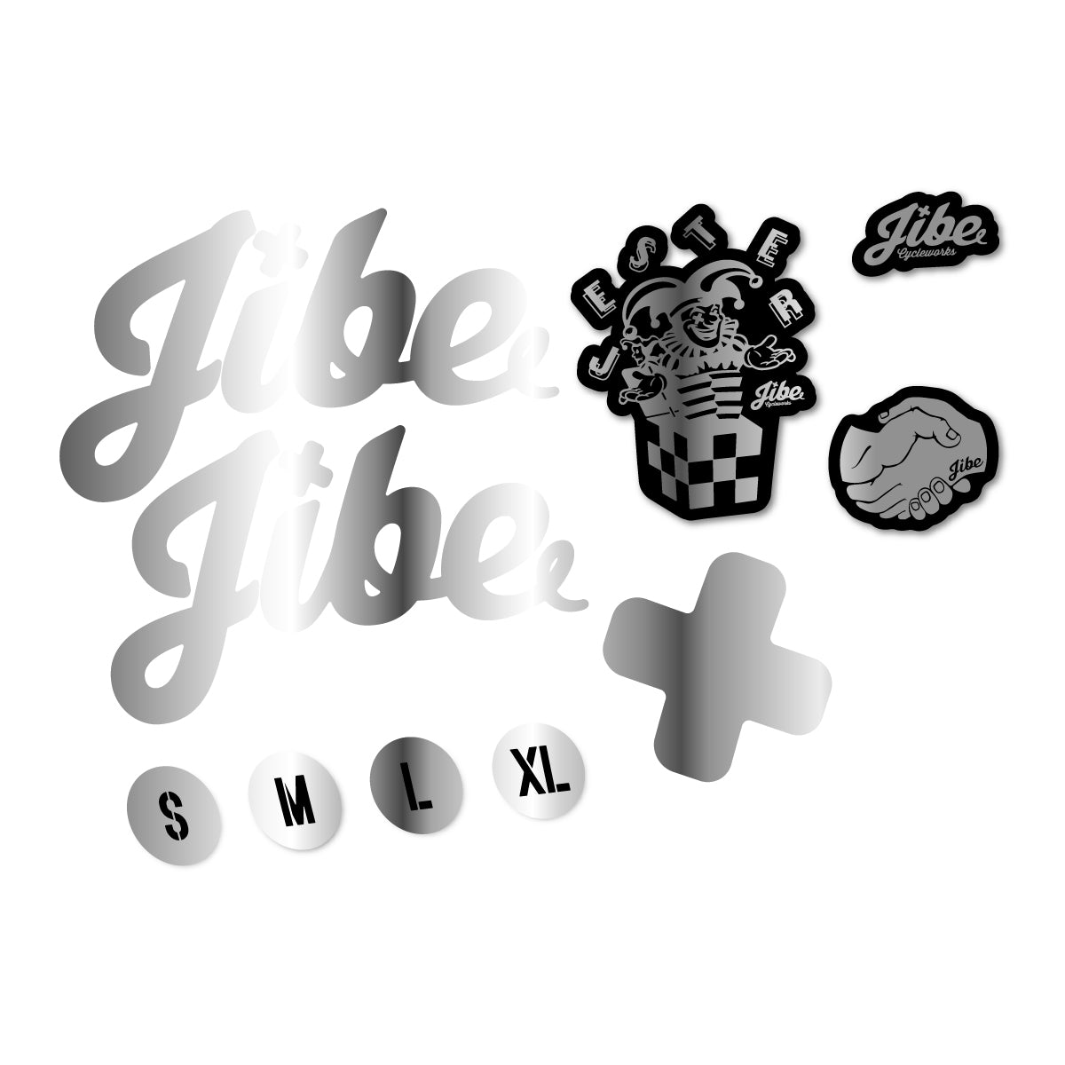 Stickers compatibles Jibe Jester 2025-2026 pour cadre – autocollants vinyle - Argent Chromé