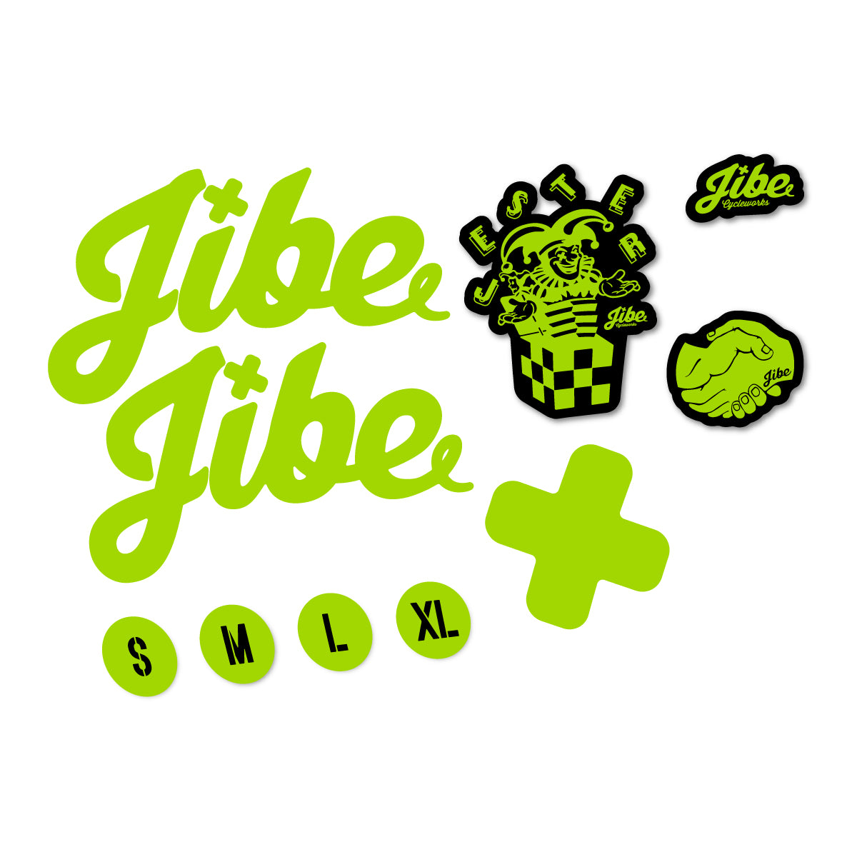 Stickers compatibles Jibe Jester 2025-2026 pour cadre – autocollants vinyle - Vert Citron