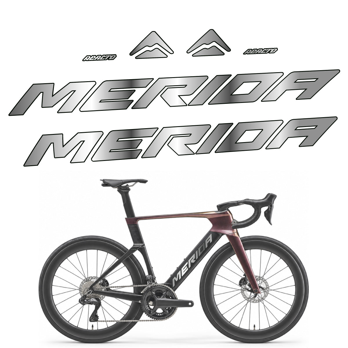 Stickers compatibles Merida Reacto 8000 2027 pour cadre – autocollants vinyle - Argent Chromé