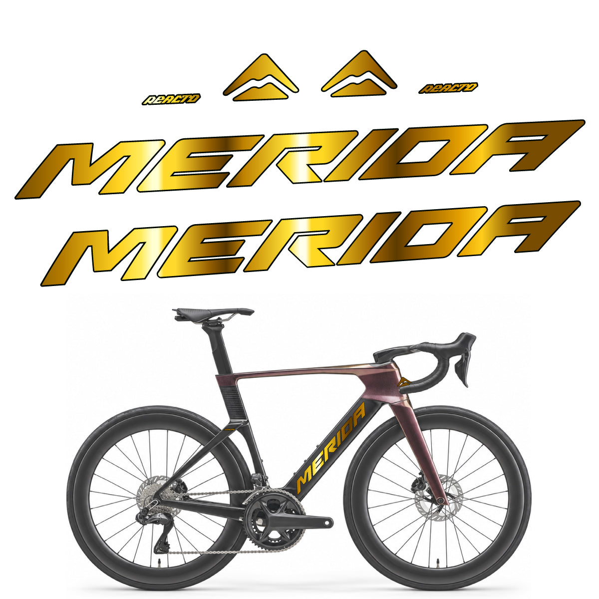 Stickers compatibles Merida Reacto 8000 2027 pour cadre – autocollants vinyle - Or Chromé