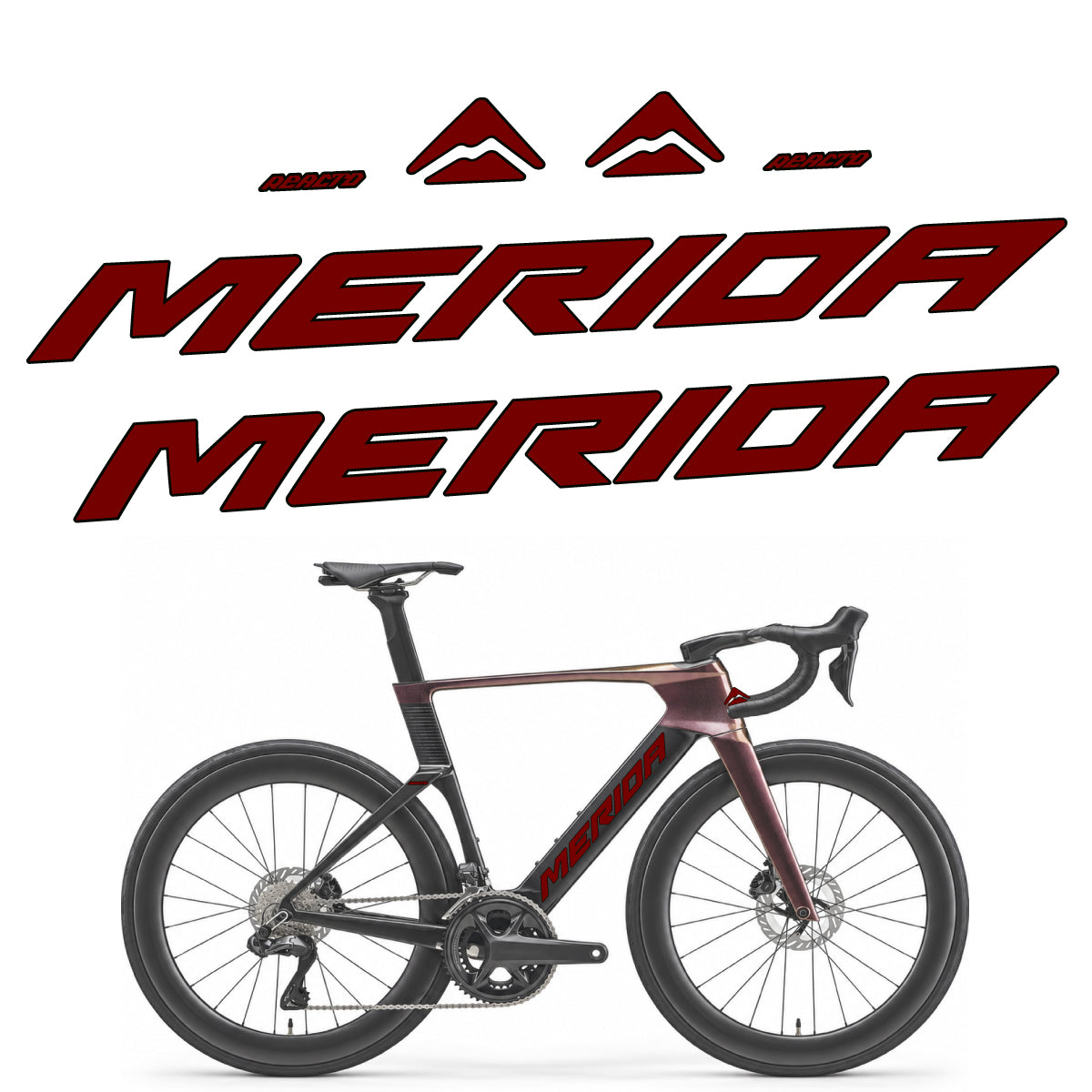 Stickers compatibles Merida Reacto 8000 2027 pour cadre – autocollants vinyle - Rouge Bordeaux