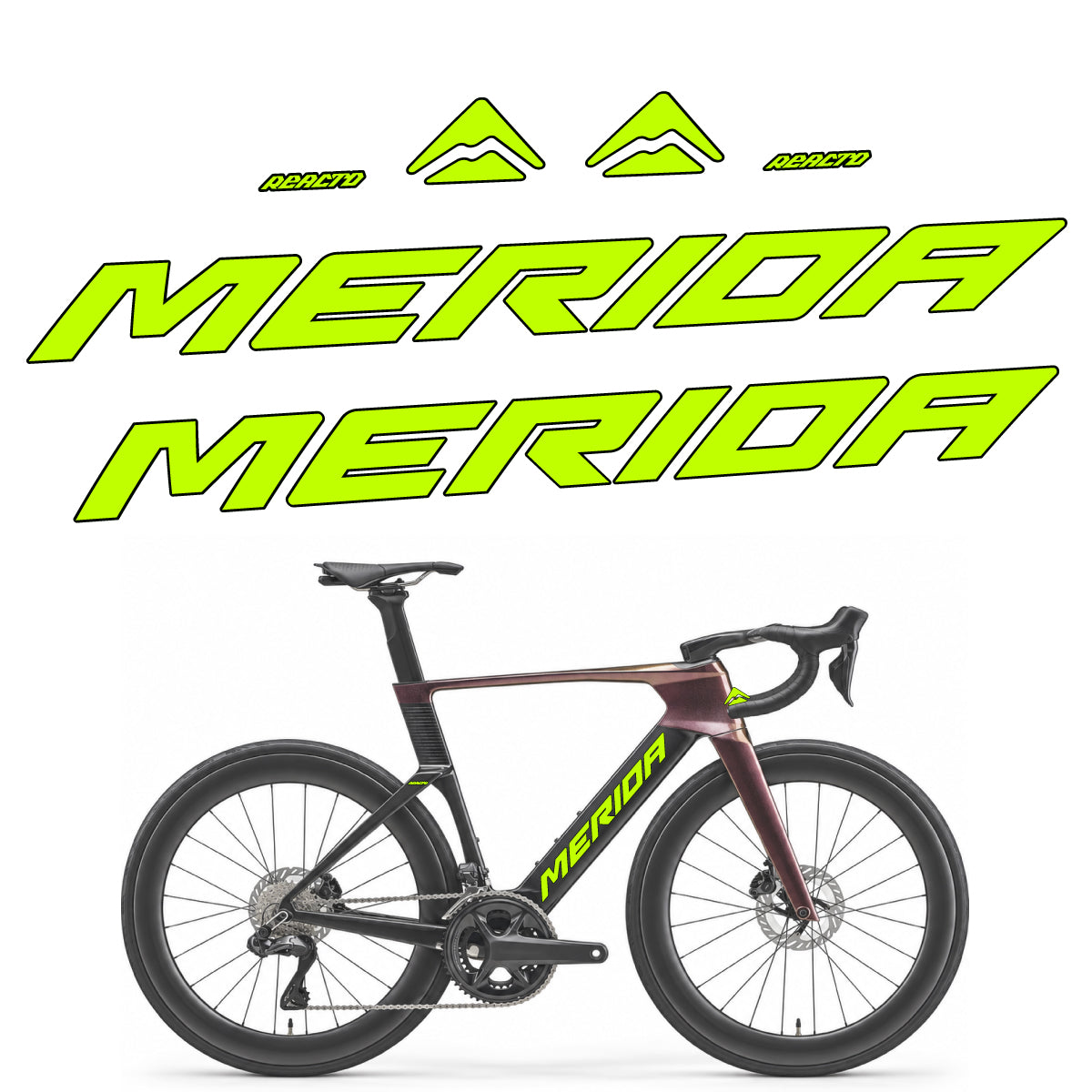 Stickers compatibles Merida Reacto 8000 2027 pour cadre – autocollants vinyle - Vert Lime Fluo