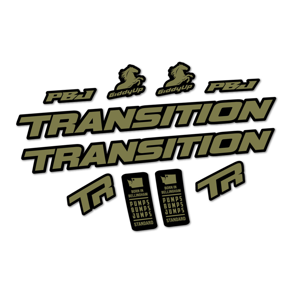 Stickers compatibles Transition PBJ 2026 pour cadre – autocollants vinyle - Kaki