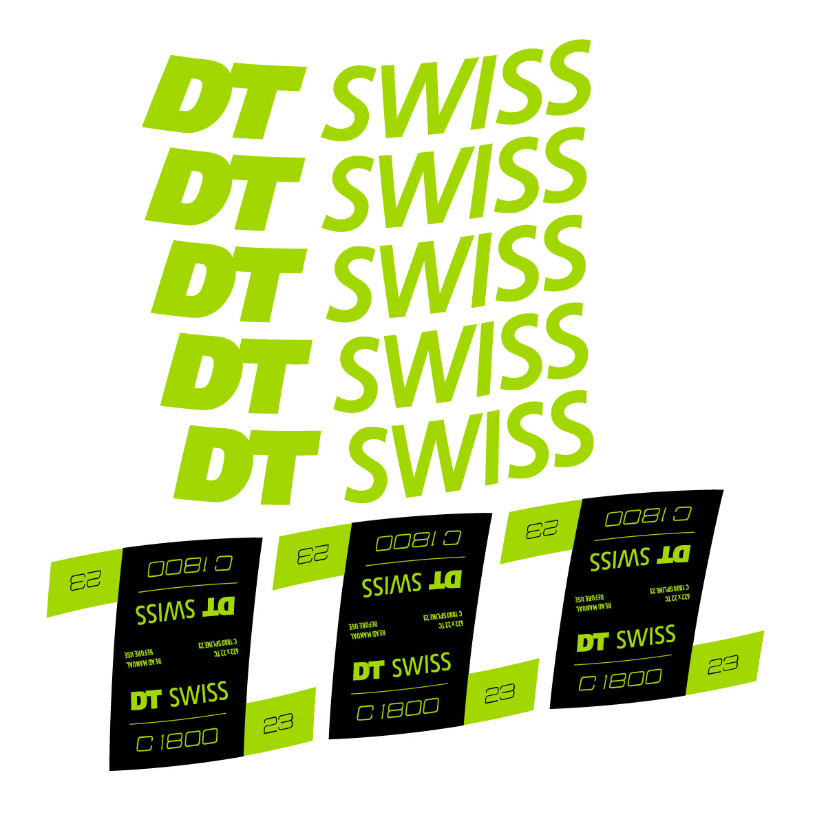 Autocollants vinyle pour jantes DT Swiss C 1800 Spline 2021-2026 - Vert Citron