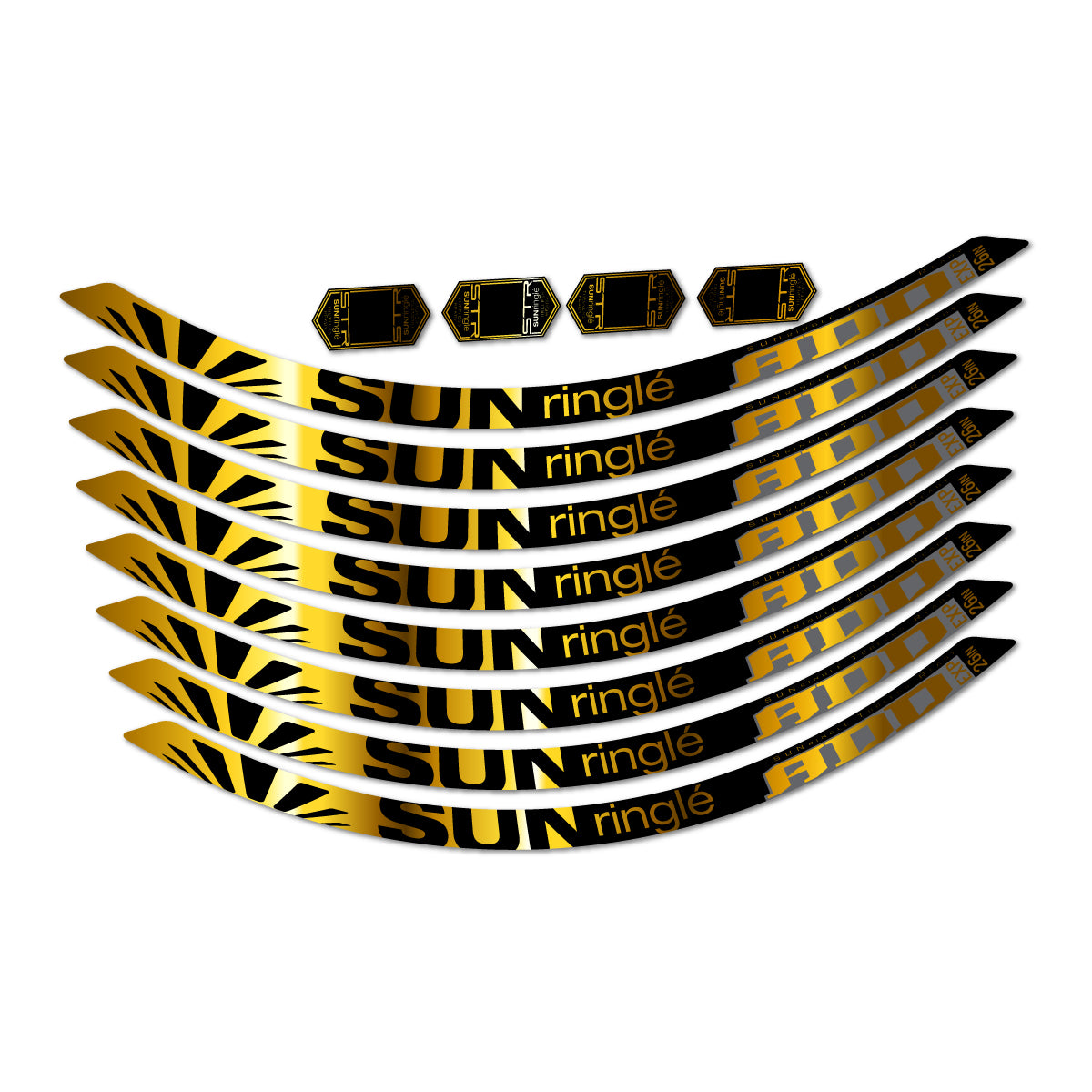 Stickers compatibles Sun Ringle ADD Expert 2017-2018 pour jantes VTT 26" – autocollants vinyle - Or Chromé