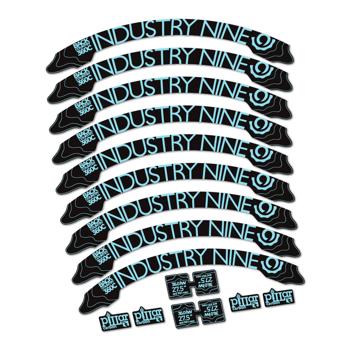Stickers compatibles Industry Nine BC360C 2017-2018 pour jantes VTT 27.5" – autocollants vinyle - Cyan Glacier