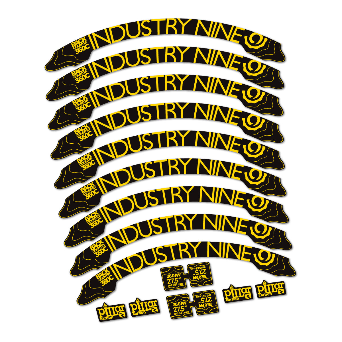 Stickers compatibles Industry Nine BC360C 2017-2018 pour jantes VTT 27.5" – autocollants vinyle - Jaune Banane