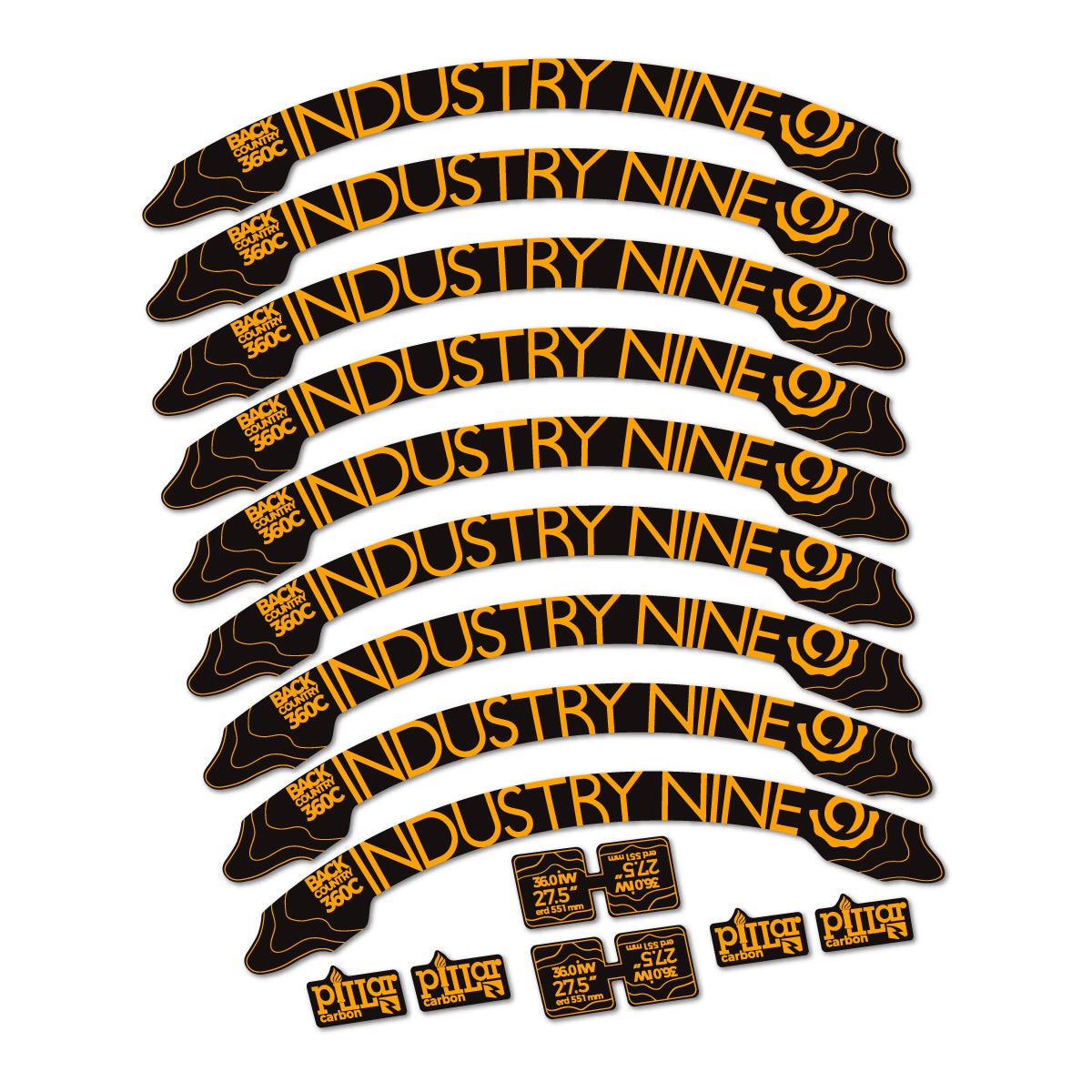Stickers compatibles Industry Nine BC360C 2017-2018 pour jantes VTT 27.5" – autocollants vinyle - Jaune Orangé