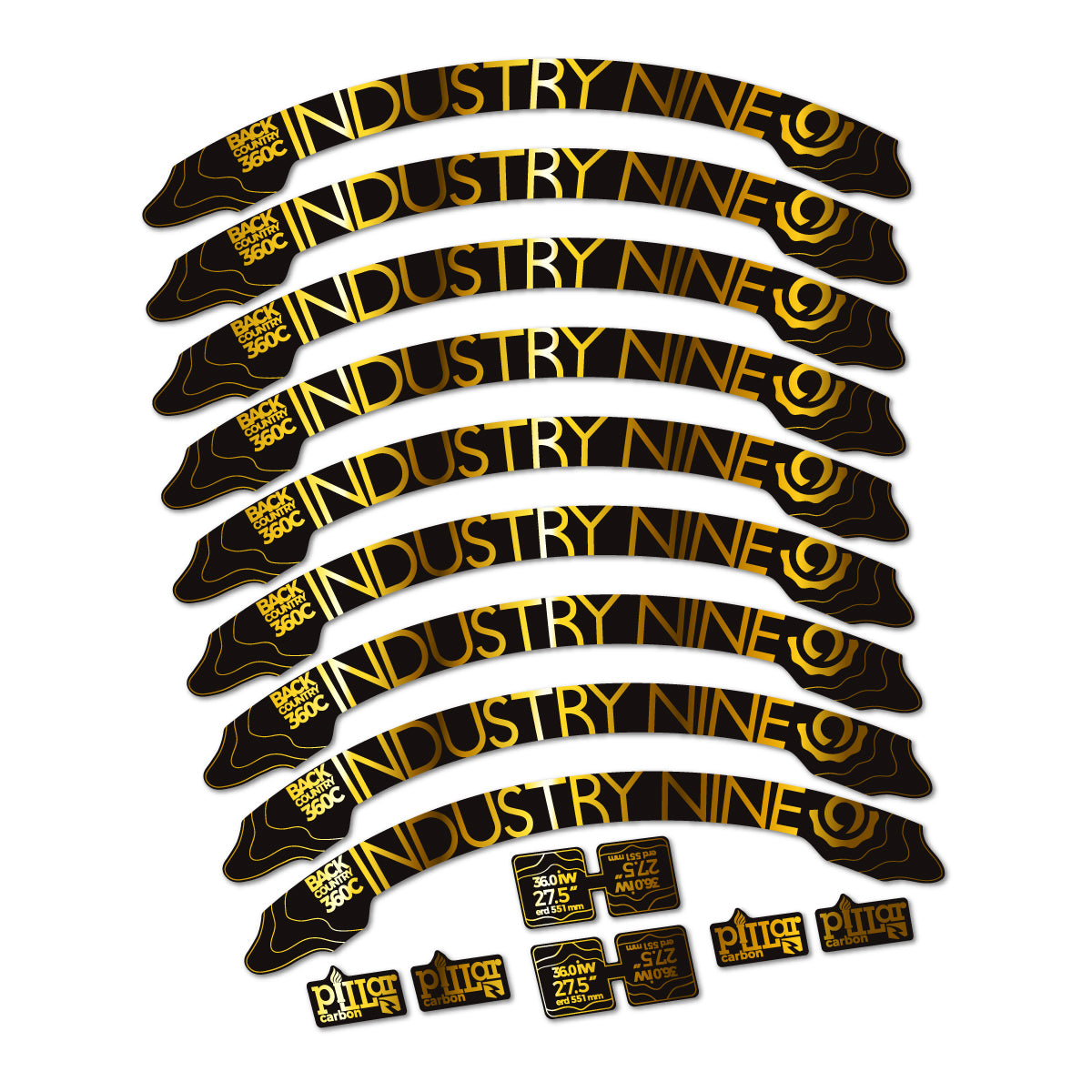 Stickers compatibles Industry Nine BC360C 2017-2018 pour jantes VTT 27.5" – autocollants vinyle - Or Chromé