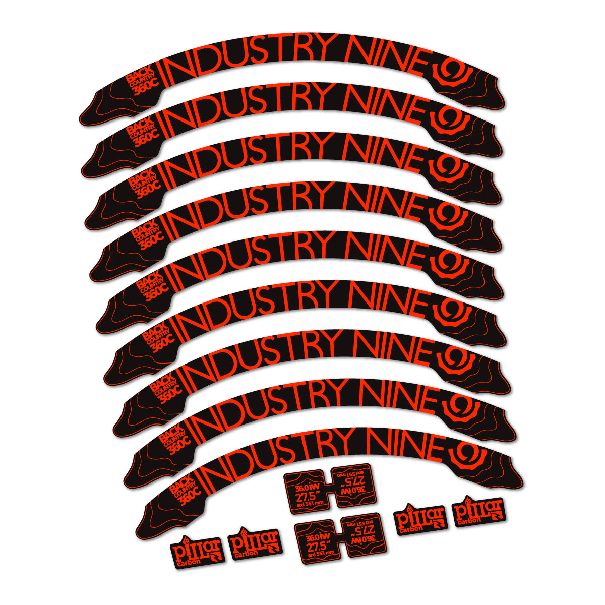 Stickers compatibles Industry Nine BC360C 2017-2018 pour jantes VTT 27.5" – autocollants vinyle - Rouge Fluo